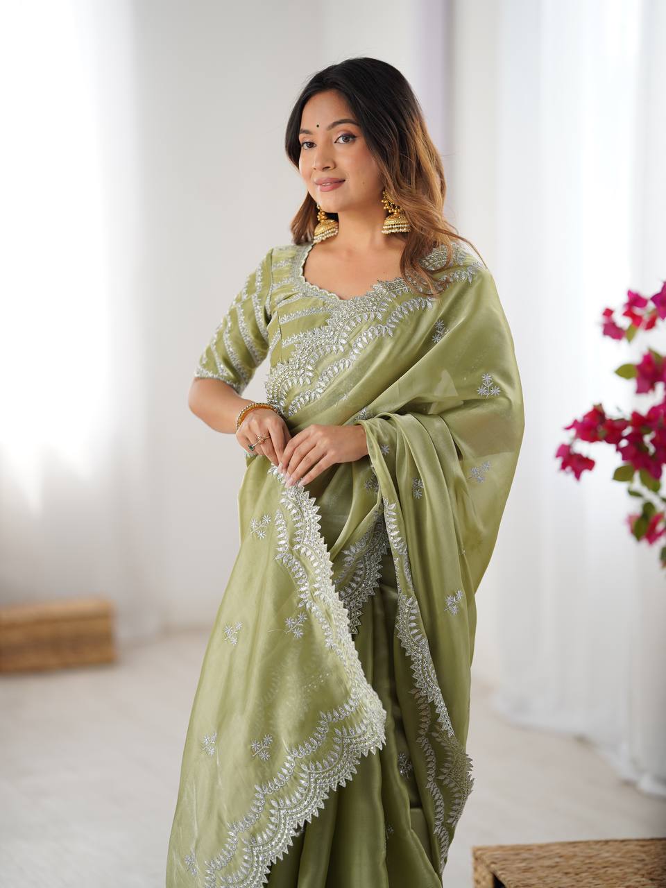 Women's Elegant Regal Purple Georgette Saree with Intricate Silver Thread & Sequin Embroidery – Complete with Embellished Blouse Piece for Festive & Party Wear - Image 16